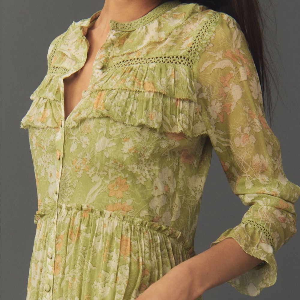 By Anthropologie Long Sleeve Sheer Hanky-Hem Midi Dress - Picture 4 of 13